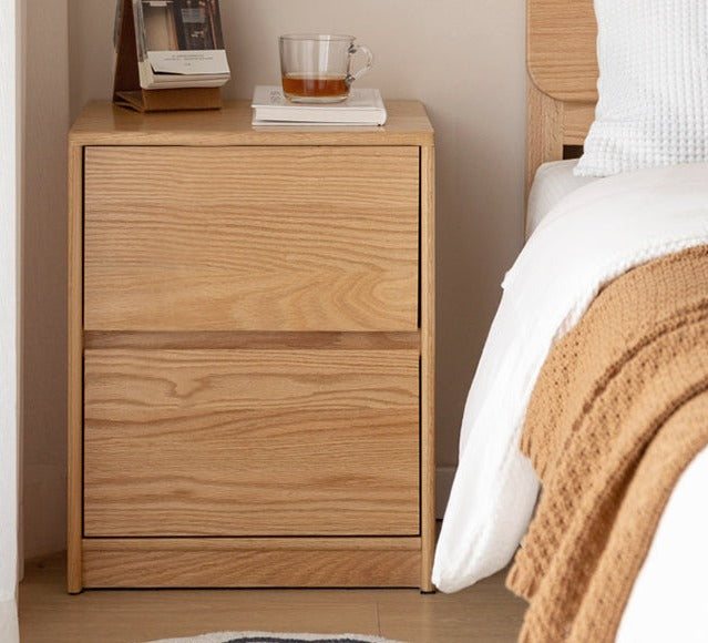 Oak Solid Wood Two Drawer Nightstand.