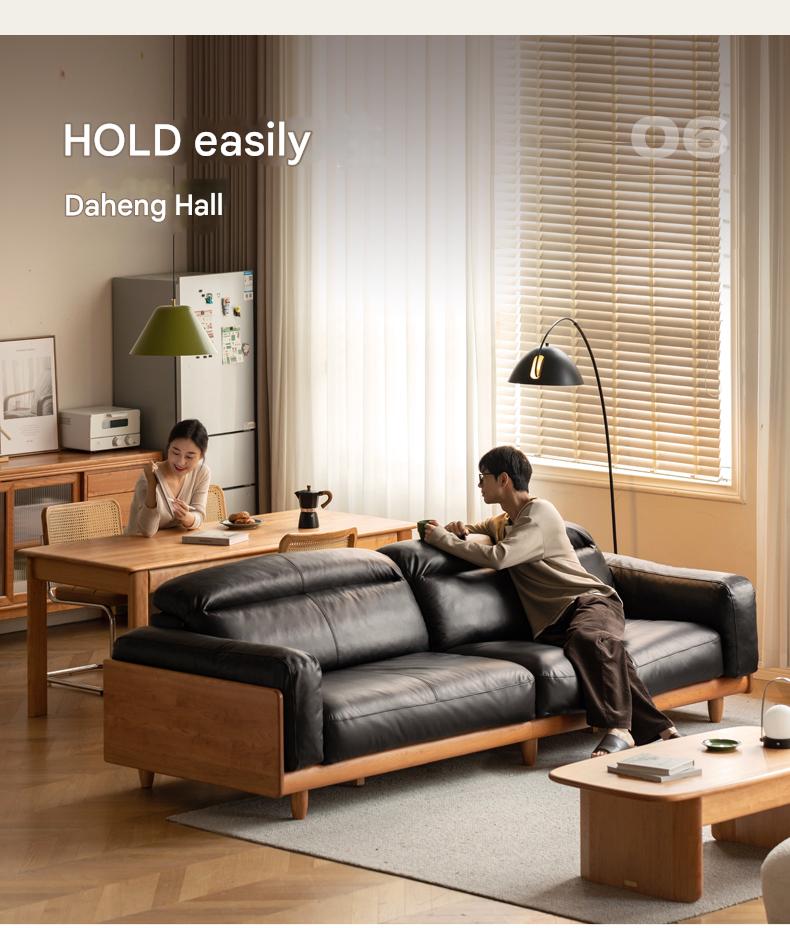 Cherry Wood Solid Wood Modern Leather Sofa
