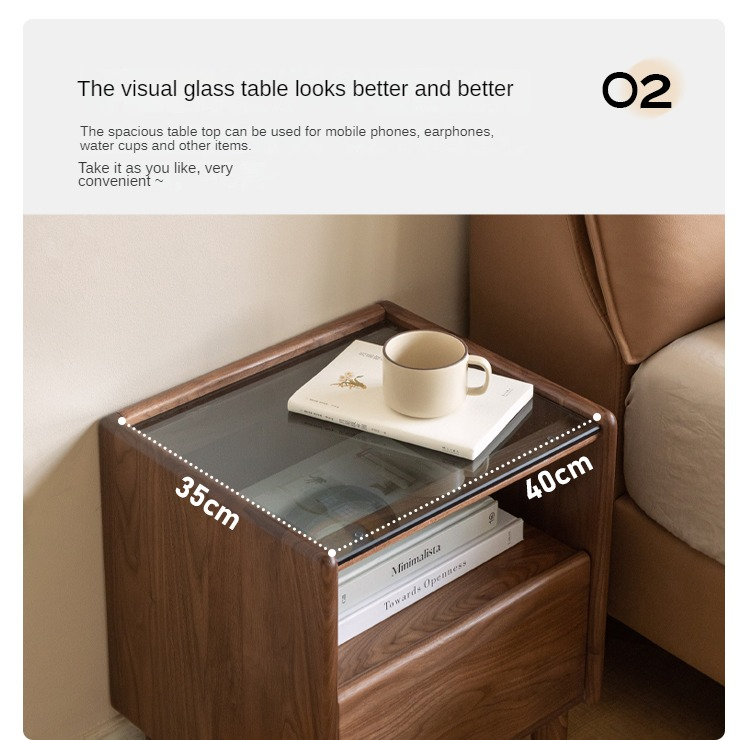Black Walnut, Caluswood Solid Wood Night Stand Glass Countertop.