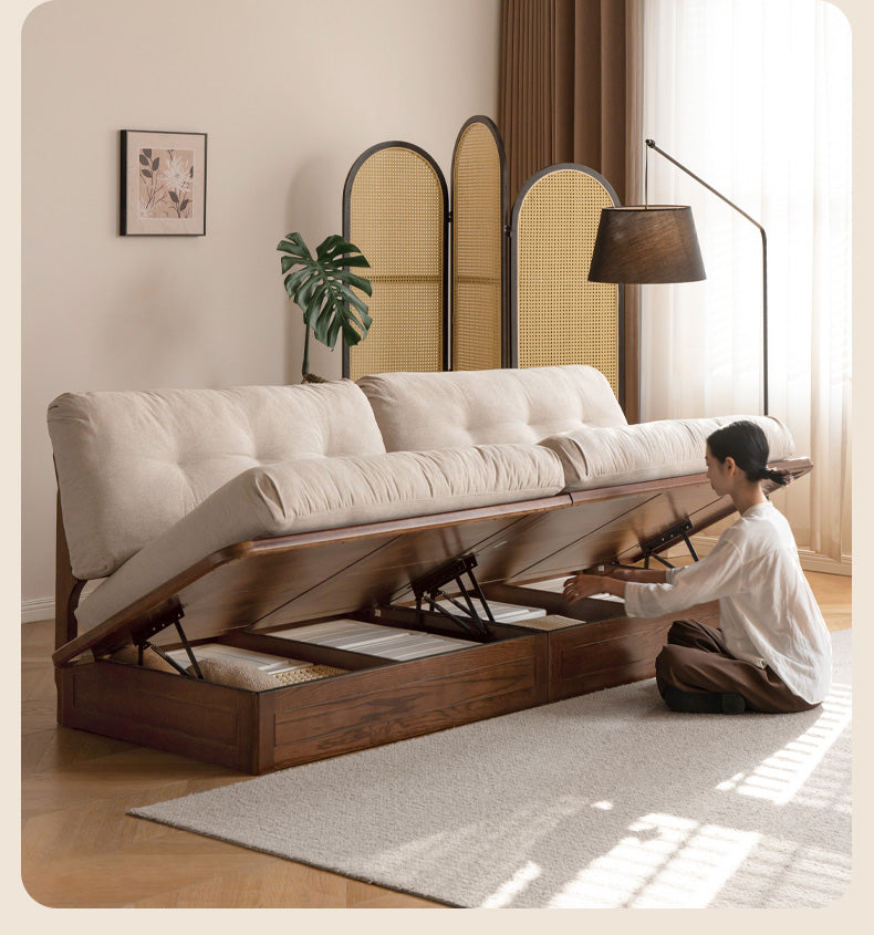 Oak Solid Wood Modern Fabric Sofa.