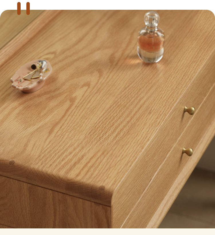 Oak Solid Wood Modern Dressing Table With Mirror.