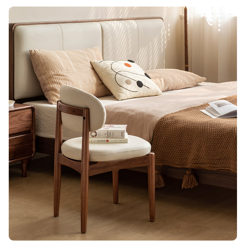 Black Walnut, Ash Solid Wood Modern White Soft Makeup Chair