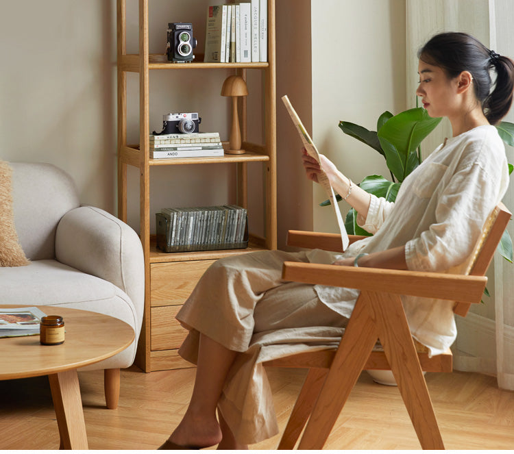 Oak Solid Wood Bookshelf Study Display Floor Combination Shelf