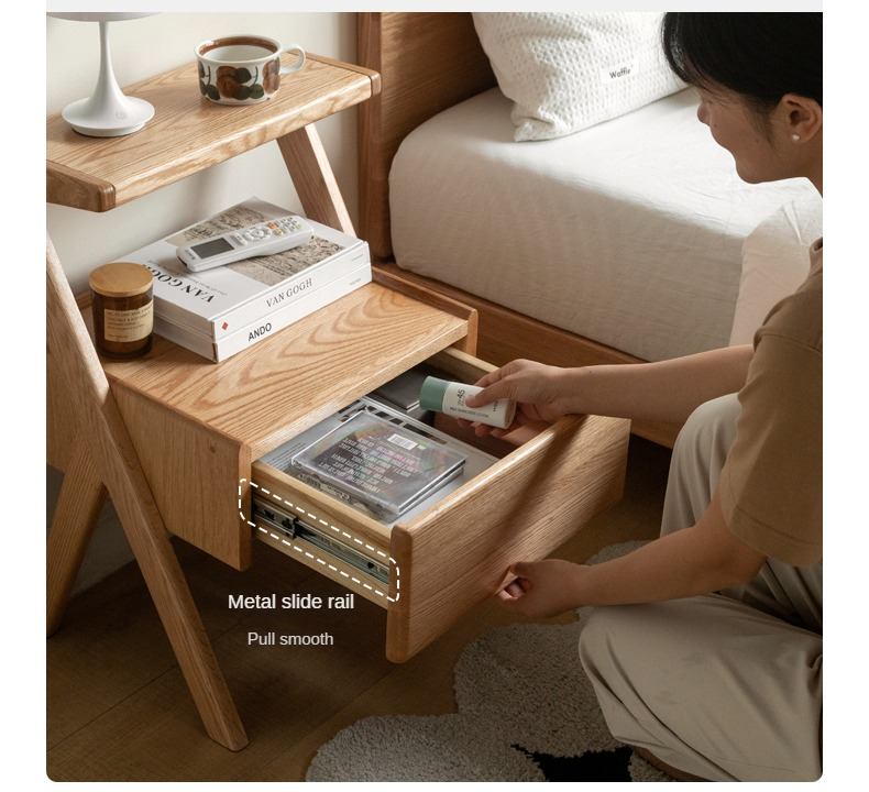 Oak Solid Wood Nightstand Rack Integrated Light)