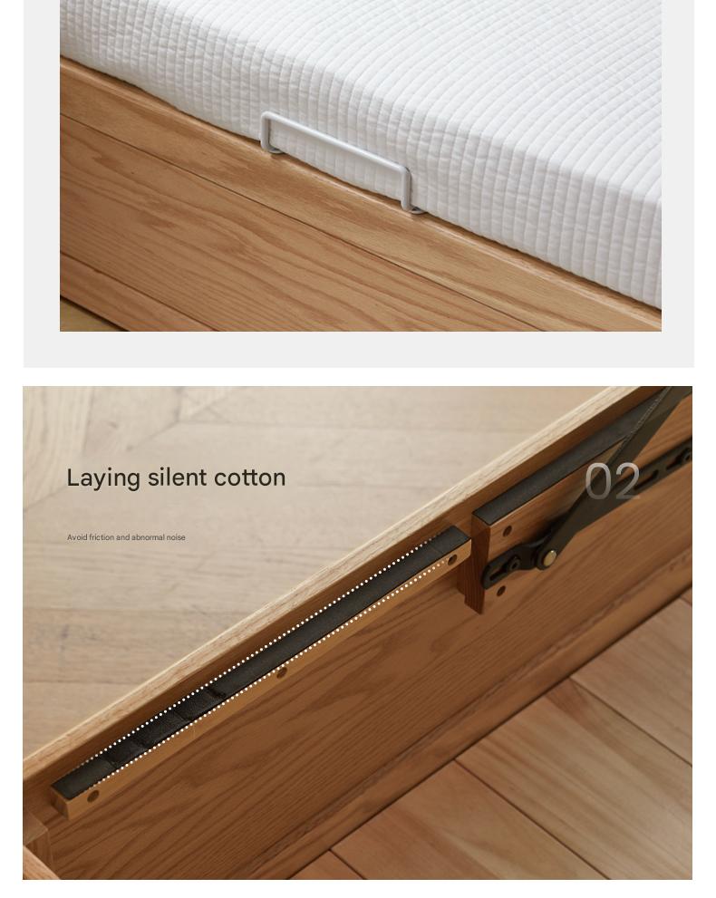 Oak, Rubberwood Solid Wood Platform Bed, Headboard-Free Box Bed