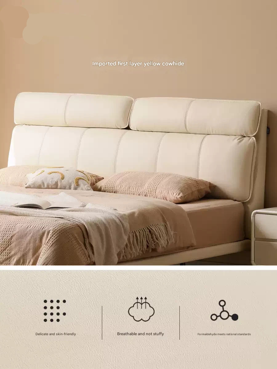 Genuine Leather Bed Milk Suspended Bed Head Layer Cowhide Wedding Bed
