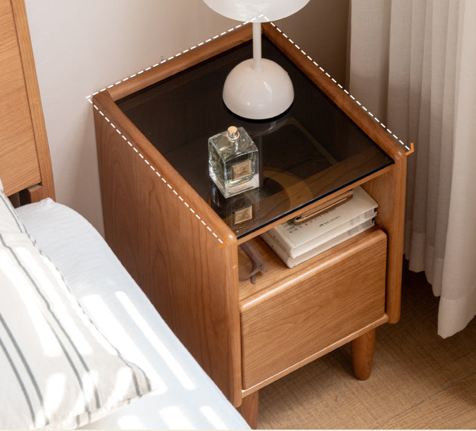 Cherry, Ash Solid Wood Small Nightstand.