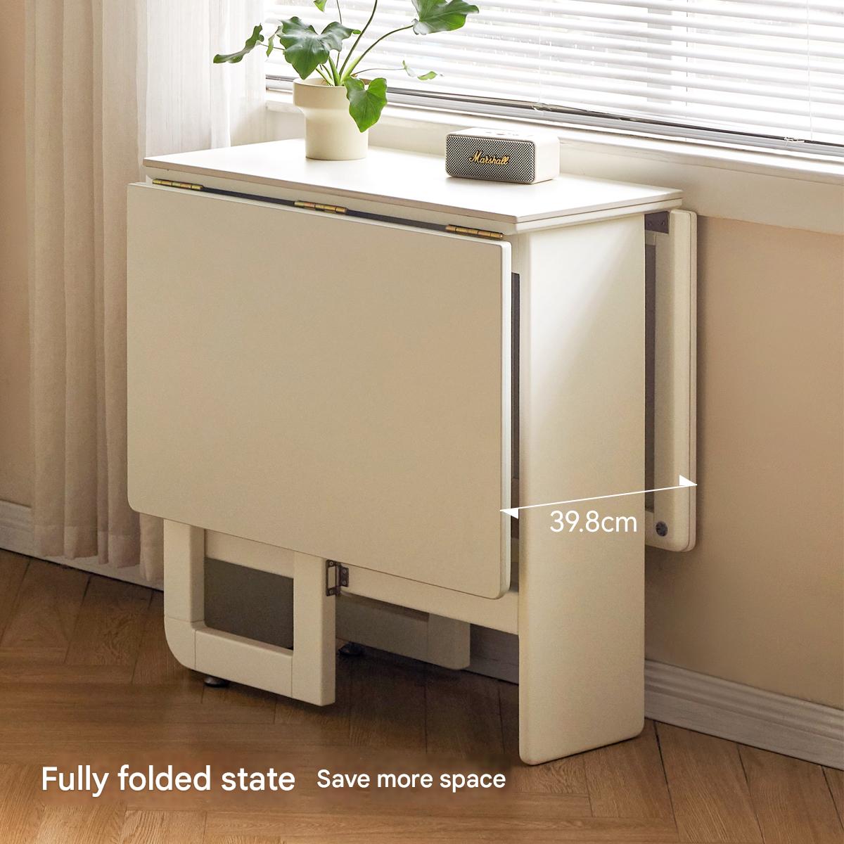 Solid Rubberwood Modern White Cream Folding Dining Table