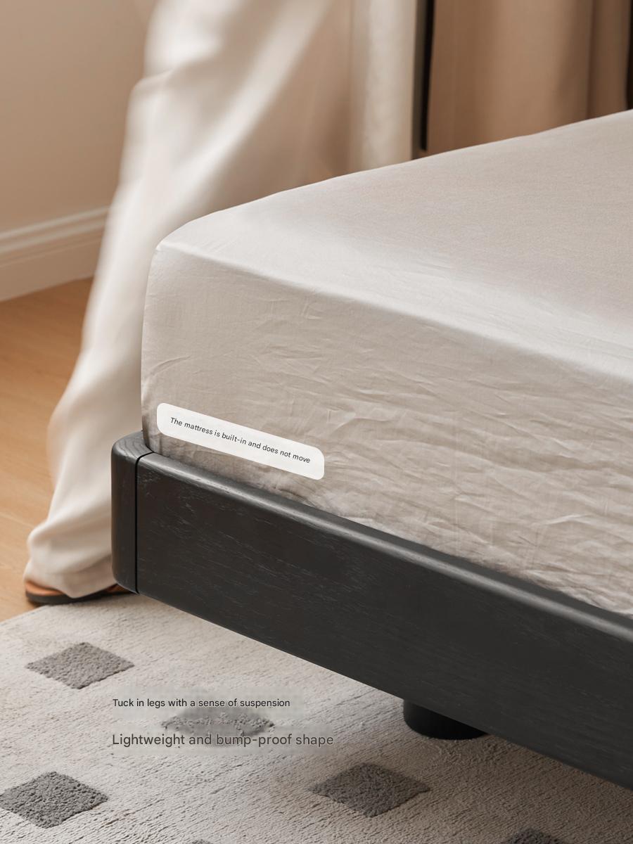 Oak Solid Wood Nordic Floating Bed — Modern Minimalist Black with Light