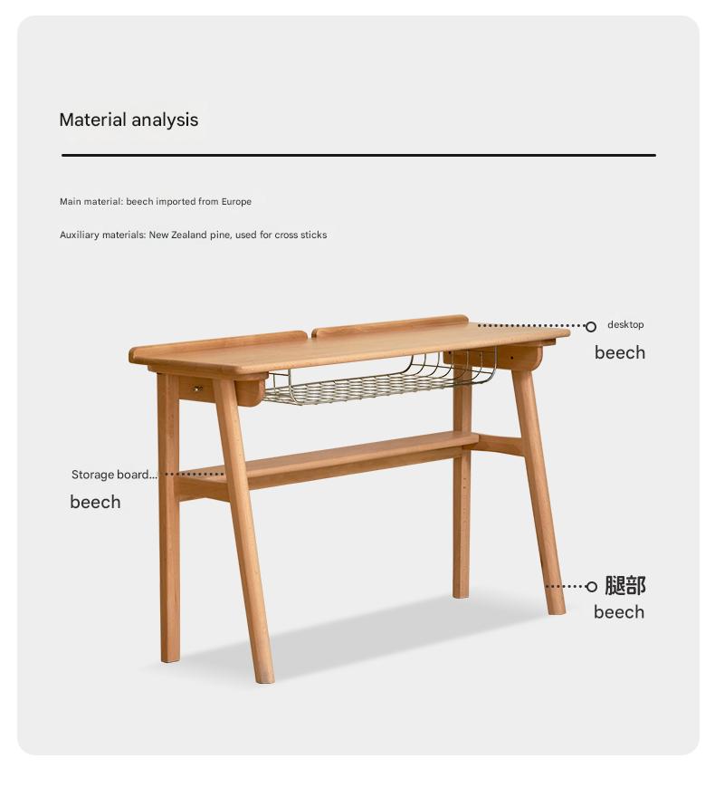 European Beech Solid Wood Ultra Narrow Writing Desk.