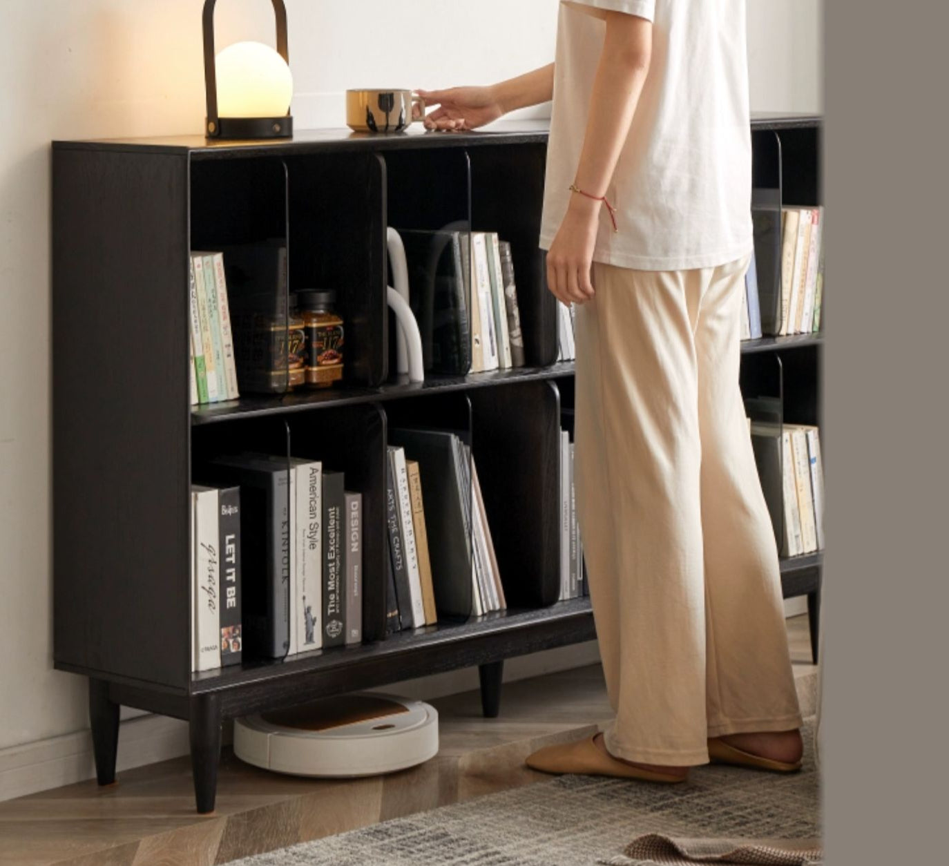 Oak, Ash Solid Wood Black Modern Bookcase