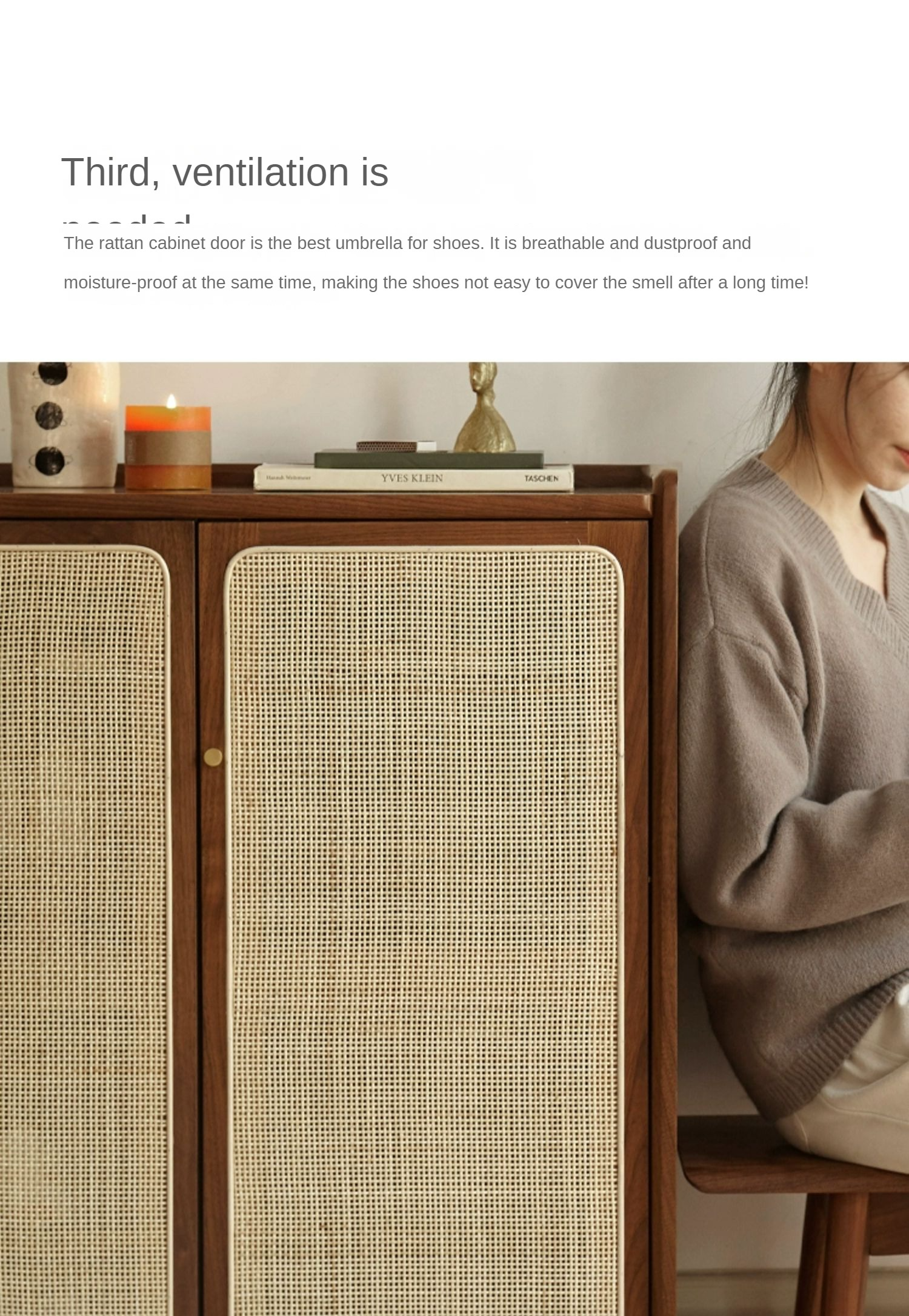 Black Walnut, Oak, South American Walnut Solid Wood Rattan Shoe Cabinet