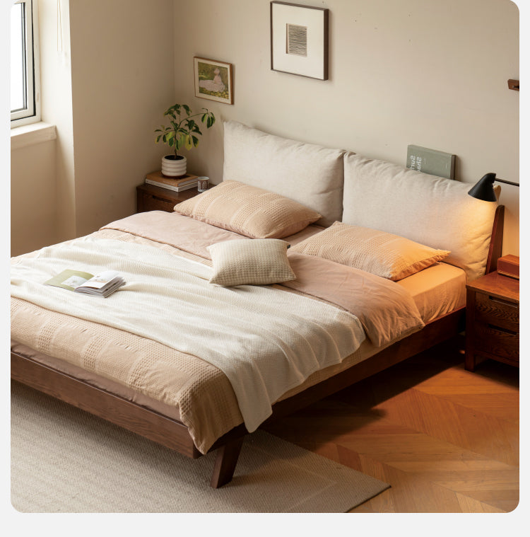 Oak Solid Wood with Fabric Upholstery Bed