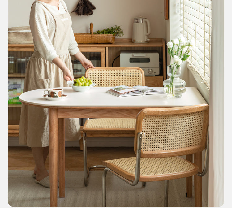 Oak, Beech Solid Wood Rock Slab Semi-Circular Dining Table