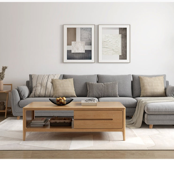 Oak, Solid Rubberwood Coffee Table Three Drawers