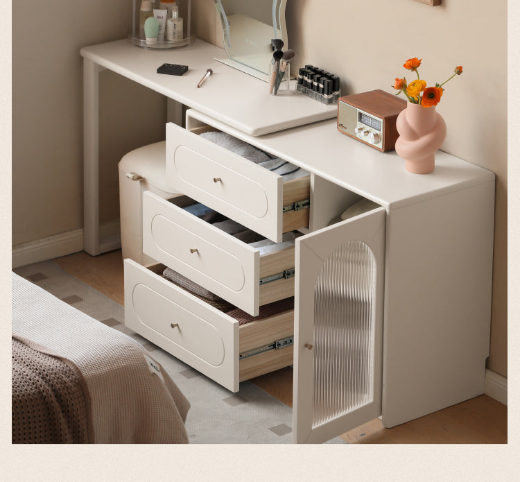 Poplar, Solid Rubberwood French Cream Style Retractable Dressing Table.