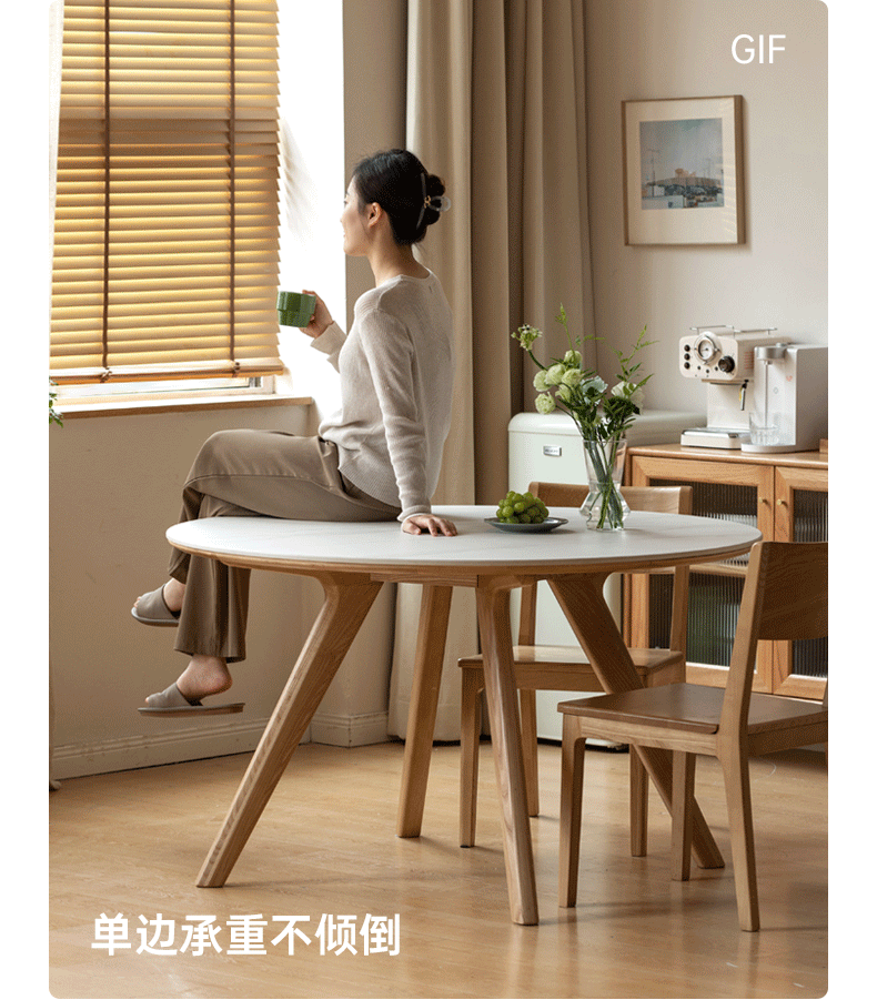 Ash Solid Wood Modern Rock Round Table.