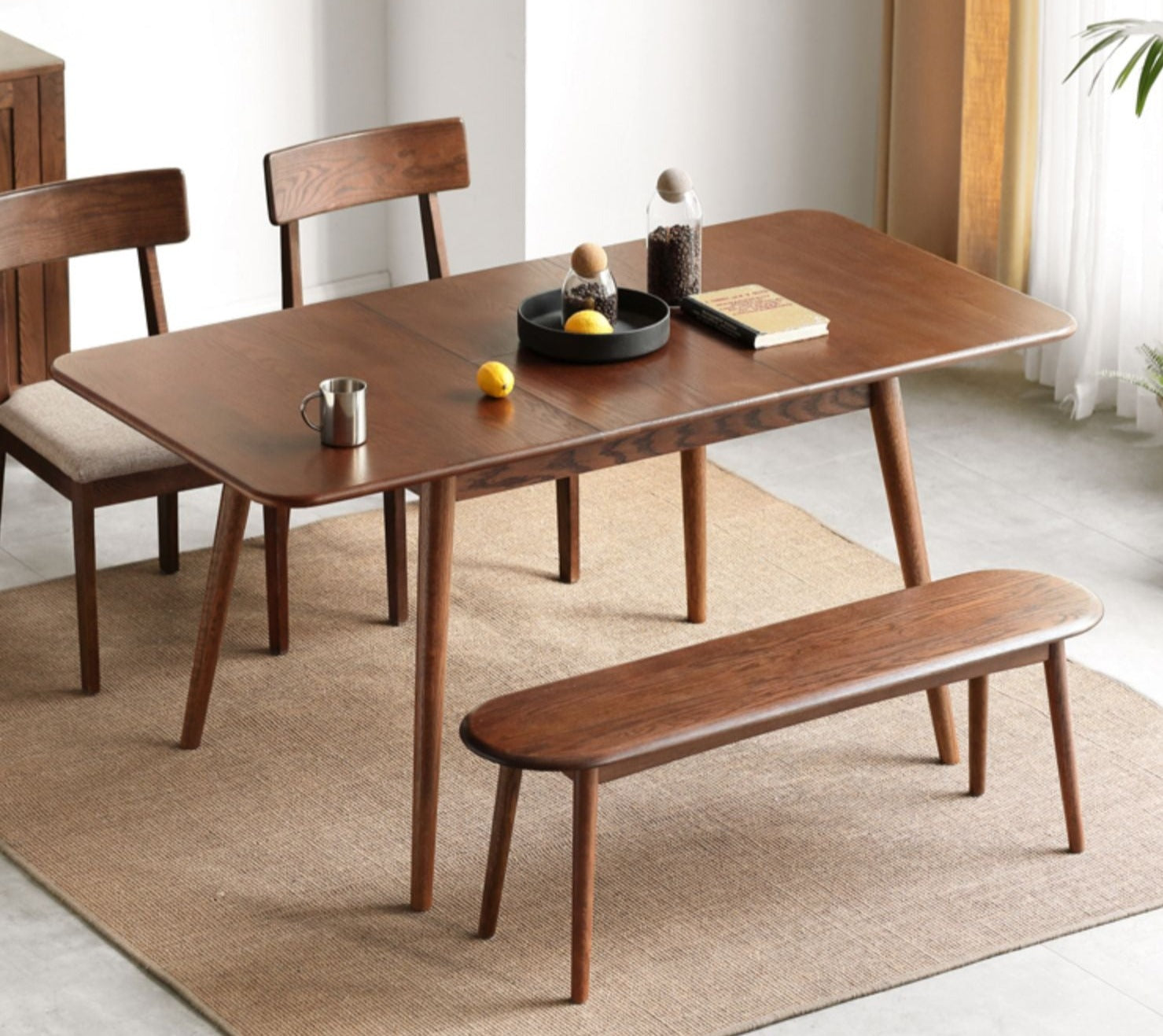 Oak Solid Wood Telescopic Folding Dining Table