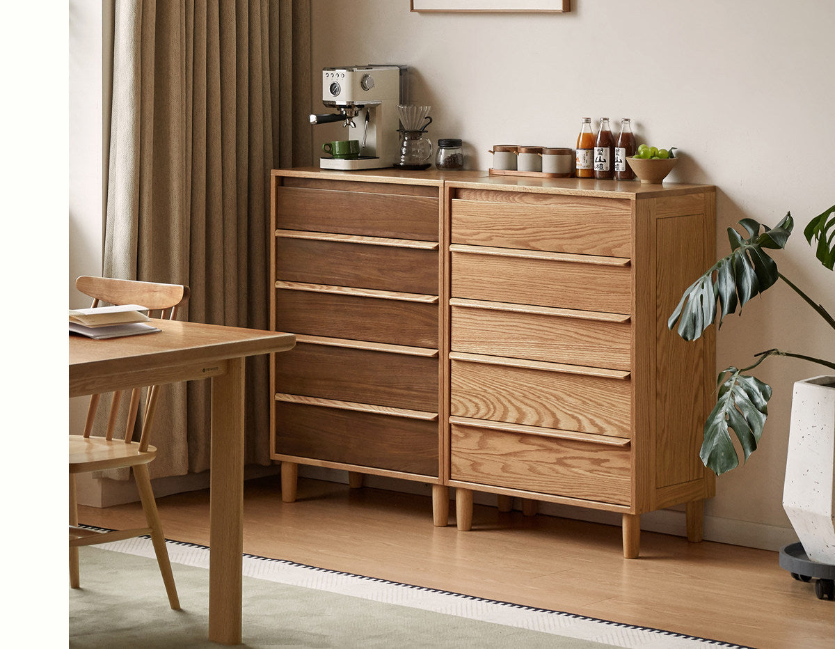 Black Walnut, Oak Solid Wood Glass Display Cabinet with Drawers