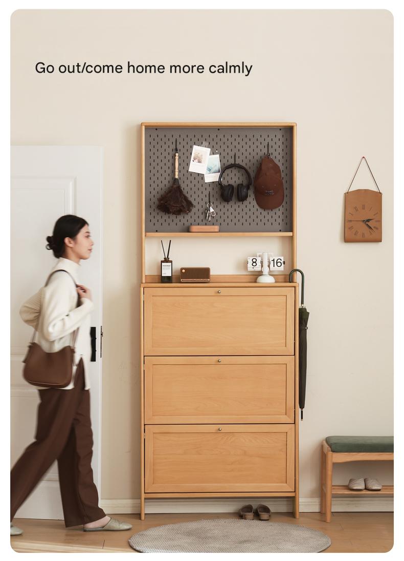 Beech Solid Wood Ultra-Thin Flip Bucket Shoe Cabinet