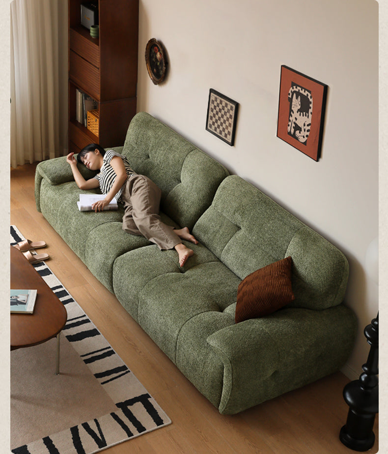Fabric Sofa Retro High Back Four-Person Straight Sofa