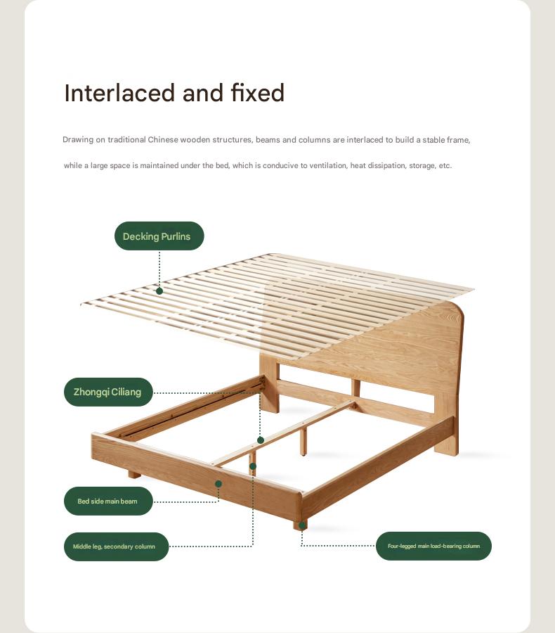 Ash Solid Wood Bed Simple High Headboard.