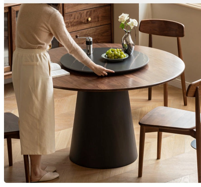 Black Walnut, Oak Solid Wood, Sandalwood Rock Slab Round Dining Table