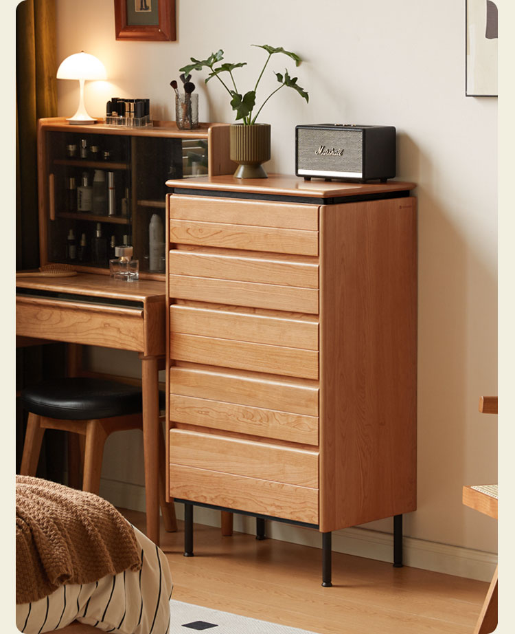 Cherry Solid Wood Retro Bedside Drawer .