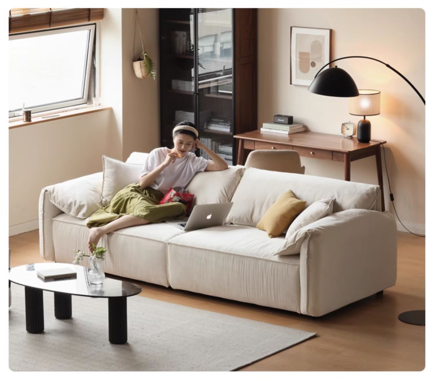Fabric Straight Sofa Cream Style.