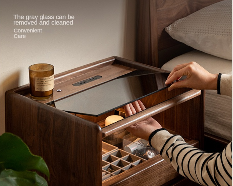 Black Walnut, Oak, Sandalwood Solid Wood Nightstand Socket, Lamp