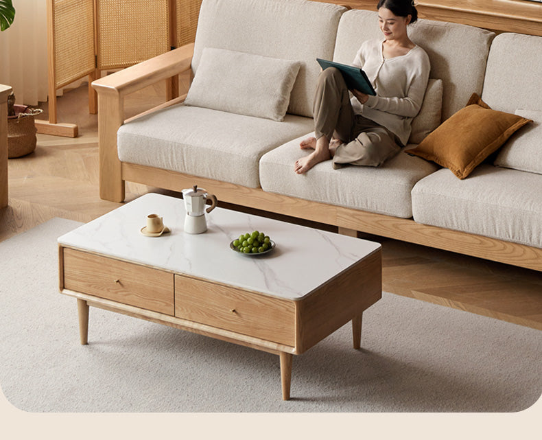 Ash solid Wood Modern Straight Sofa.