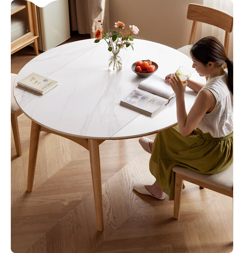 Oak Solid Wood Folding Rock Board Expandable Dining Table