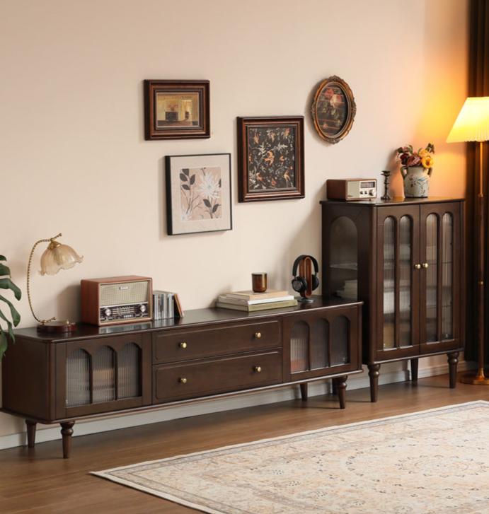 Poplar Solid Wood American Retro Side Cabinet.