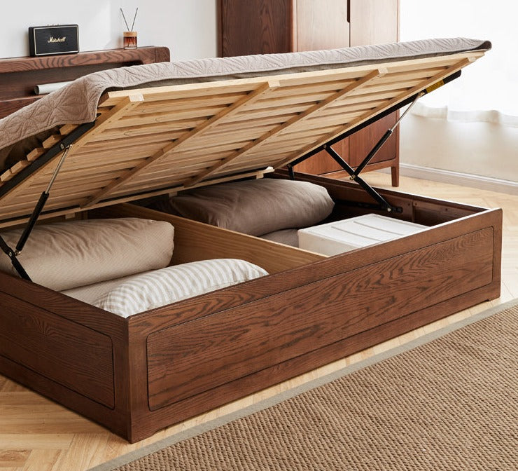Oak Solid Wood Luminous Storage Box Bed