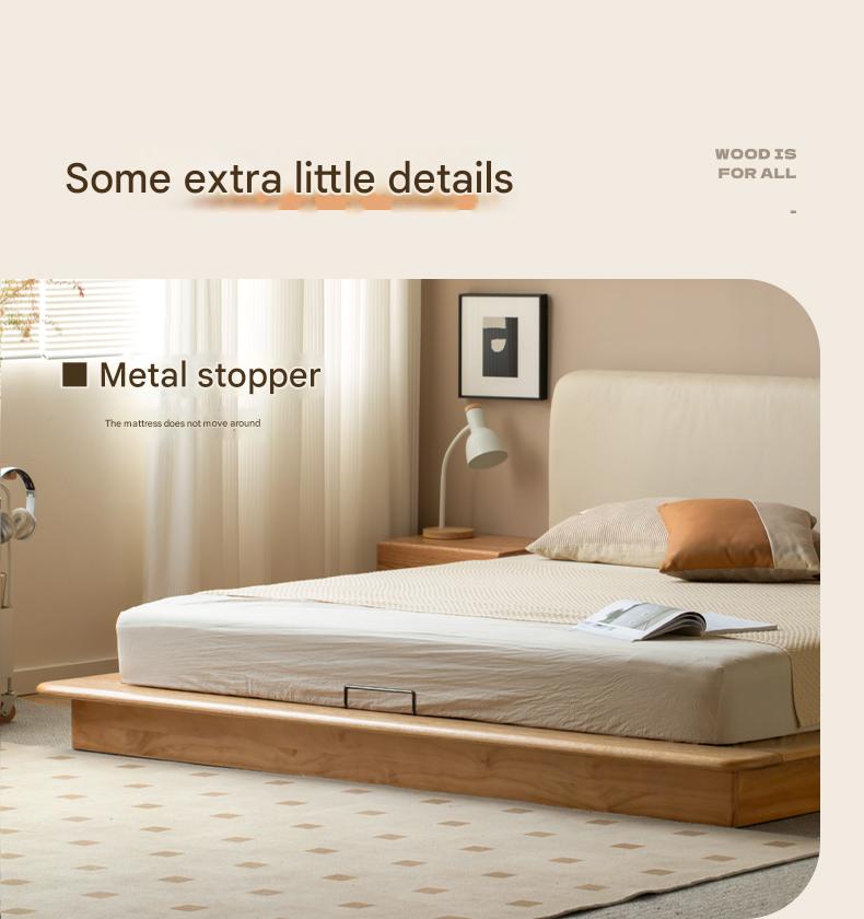 Oak solid wood Leather Technology Fabric Soft Bed floating platform bed