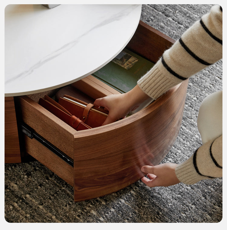 Black Walnut Solid Wood Light Luxury Round Rock Plate Coffee Table