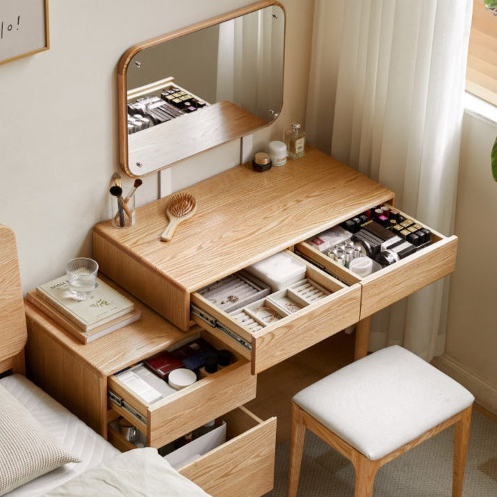 Solid Rubberwood, Oak, Beech Solid Wood Retractable Dressing Table Modern.