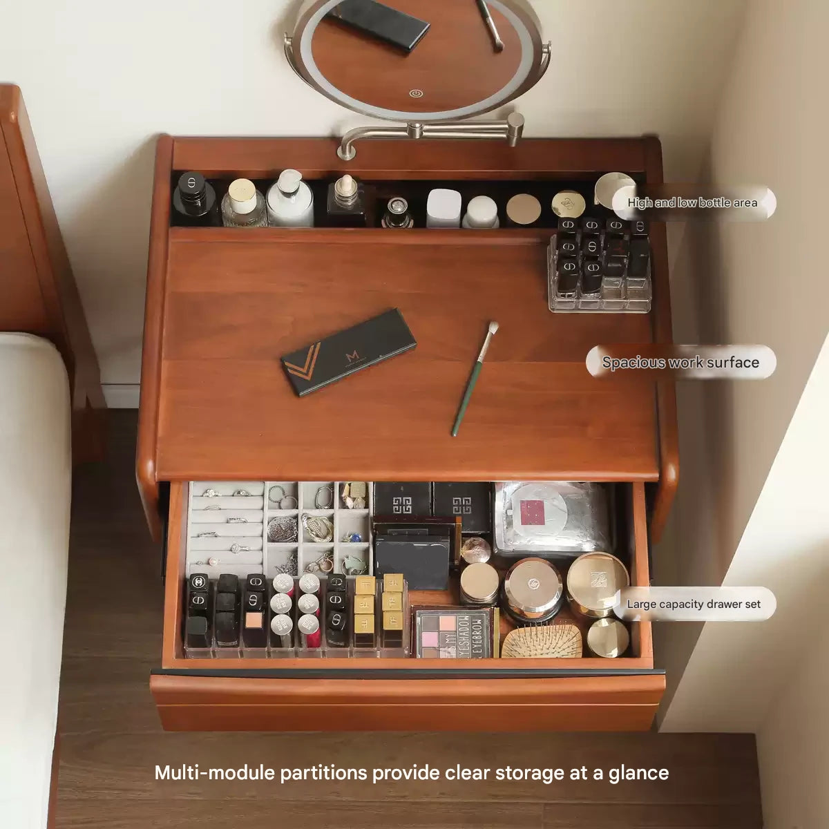 Poplar Solid Wood Multi Functional Retro Dressing Table.