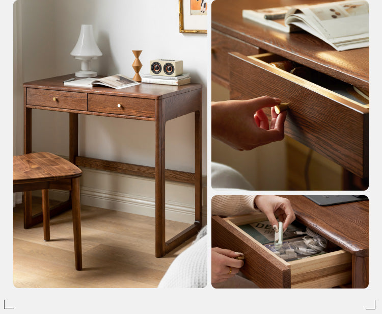 Oak Solid Wood Small Office Desk Walnut Color