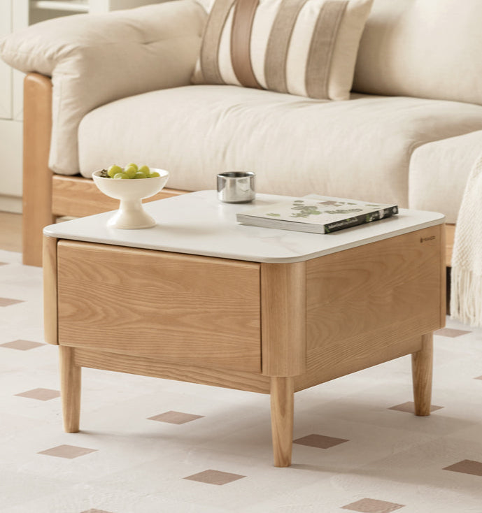 Ash Solid Wood Modern Rock Board Square Coffee Table