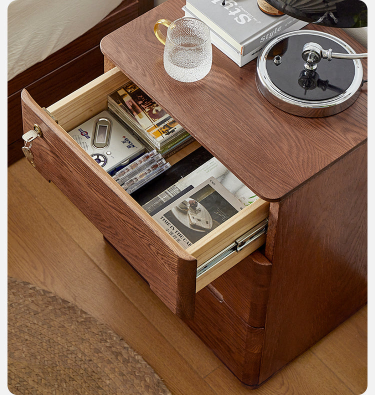 Oak solid wood Nightstand with lock"