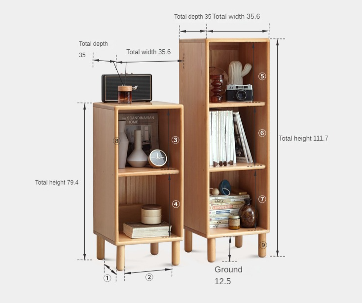 Beech Solid Wood Small Bookshelf Side Cabinet