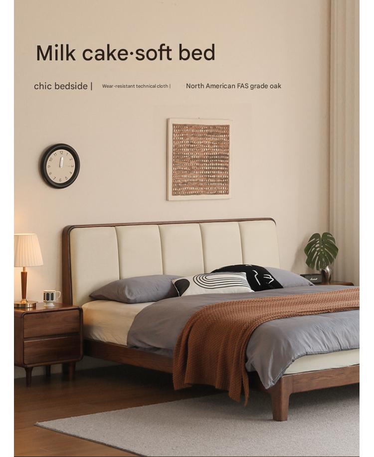 Oak, Rubberwood Solid Wood Genuine Leather, eco Leather Bed Modern