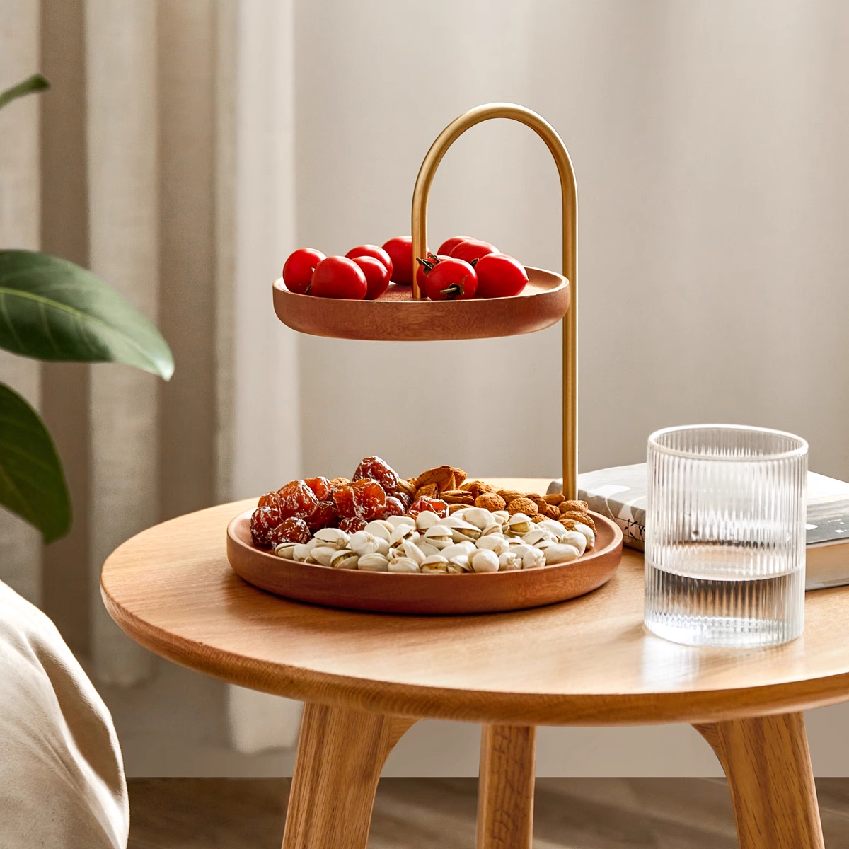 Double-layer ebony wood tray