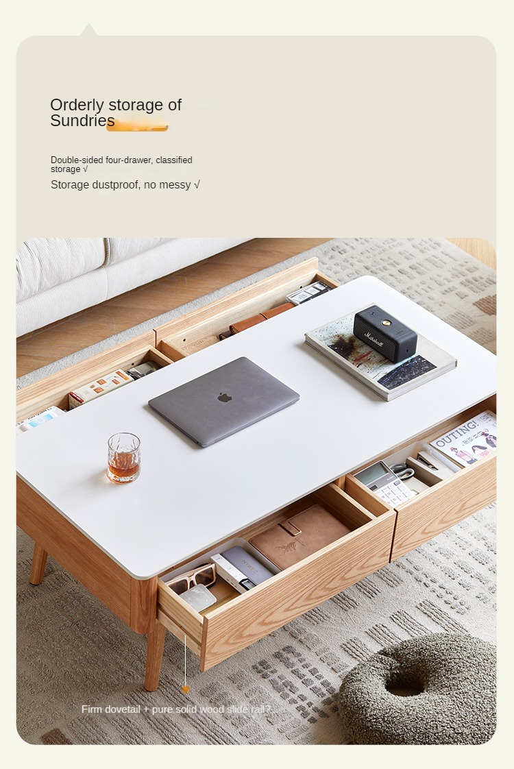Oak, Beech Solid Wood Slate Coffee Table Simple Modern