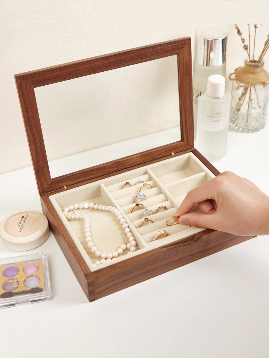 Black Walnut Solid Wood Storage Jewelry Box Transparent Display
