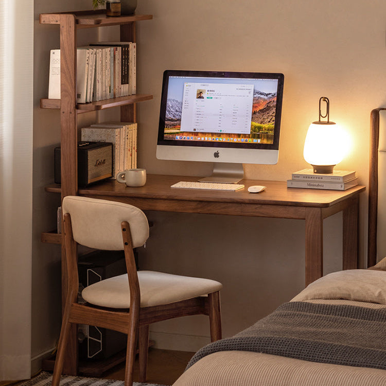 Ash Solid Wood Ladder Desk with Attached Bookshelf