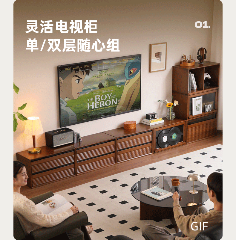 Cherry, Poplar Solid Wood Medieval Floor TV Cabinet.