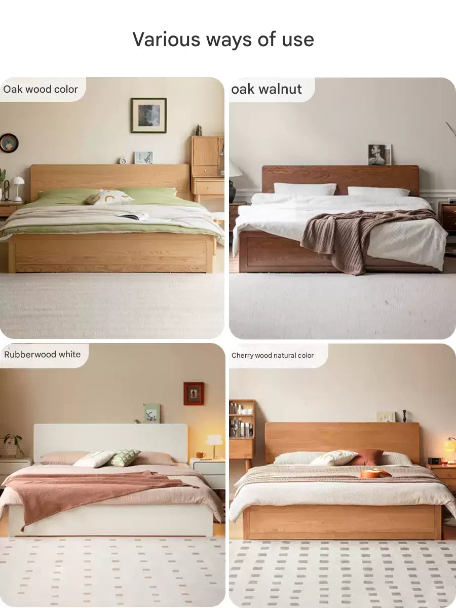 Oak, Rubberwood Solid Wood Box Bed — Simple Modern Nordic Design