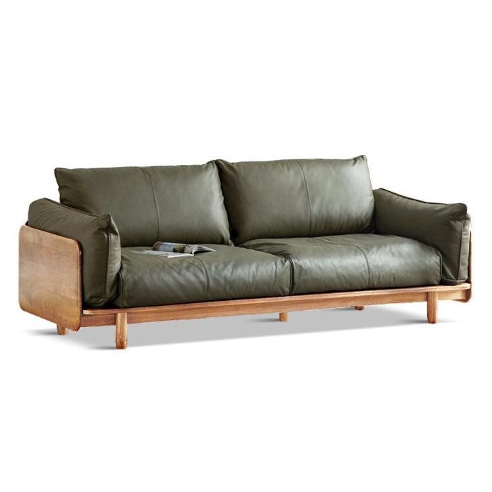 Cherry Wood Sofa Genuine Leather, Fabric-